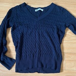 Zara Women's Deep Blue V-Neck Sweater